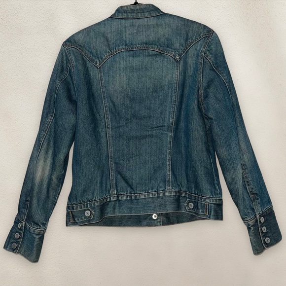 Gap Women's Denim Bomber Jacket Furry Fleece Lining Snap Button Size Large - Picture 2 of 7